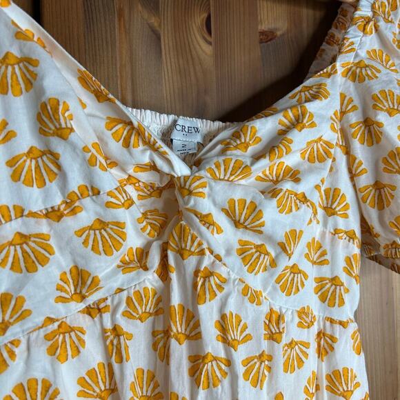 J. Crew Seashell Print Midi Dress Puff Sleeve Size 2 Orange White Resortwear - Picture 6 of 14